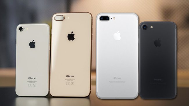 Links nach rechts: iPhone 8, iPhone 8 Plus, iPhone 7 Plus, iPhone 7