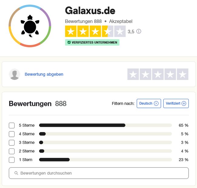 Screenshot:Galaxus-Bewertungen bei Trustpilot