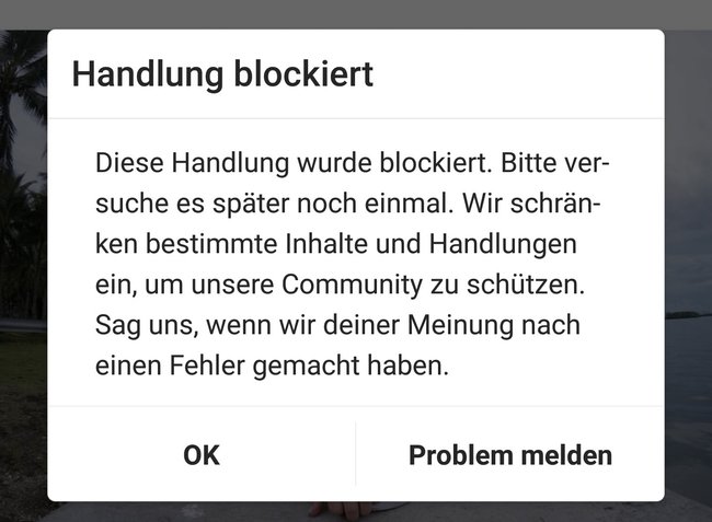 Instagram hat Handlungen blockiert. (Bildquelle: GIGA)