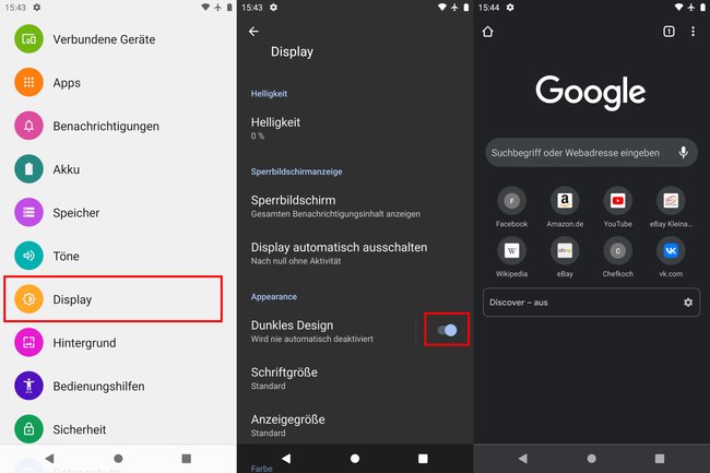 Hier aktiviert ihr das Dark-Theme in Android und auch in Chrome. Bild: GIGA