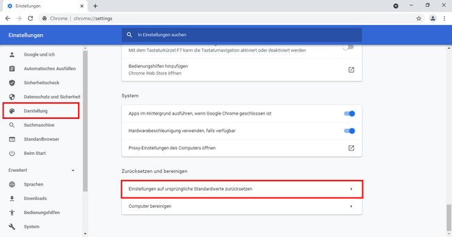 Hier setzt ihr die Darstellung von Chrome zurück. Bild: GIGA