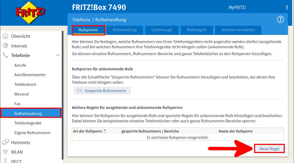 Fritzbox: Nummern & Bereiche sperren (unbekannt/anonym)