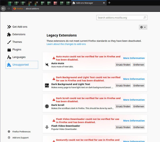 Firefox hat wegen eines Bugs alle Add-ons deaktiviert.