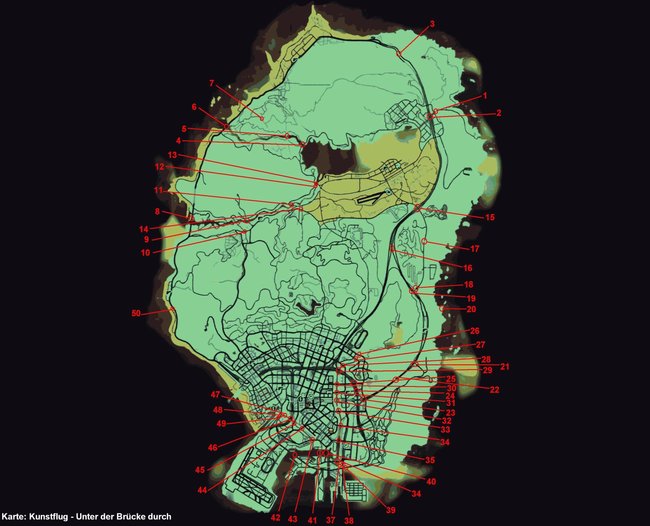 Fundorte der Brücken, unter denen ihr hindurchfliegen müsst.