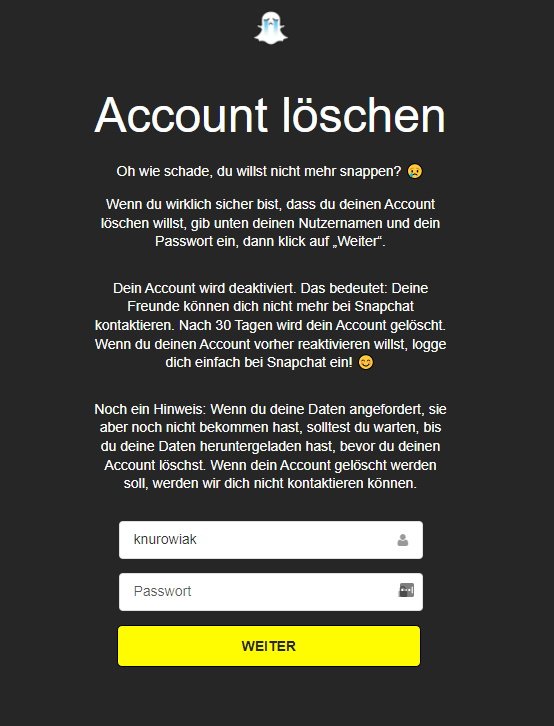 Snapchat Account löschen