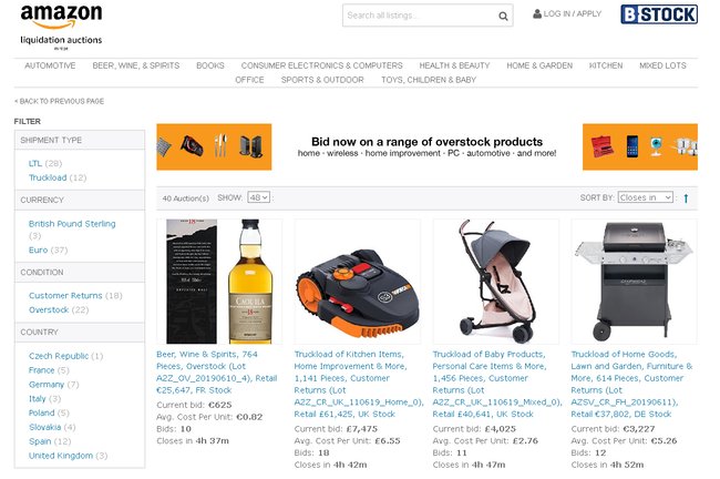 Screenshot der Amazon-Liquidationsplattform