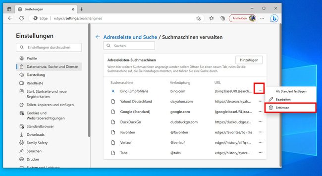 So entfernt ihr Bing aus dem Browser Microsoft Edge. (Bildquelle: GIGA)