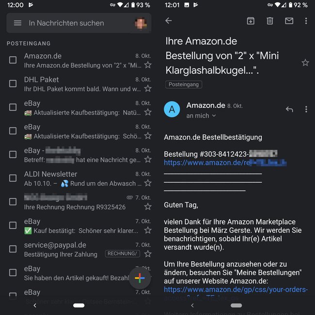 So sieht der Dark Mode in Gmail aus. Bild: GIGA