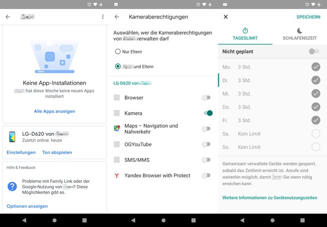 Mit „Google Family Link“ können Eltern unter anderem über App-Berechtigungen und Tageslimits entscheiden. (Bildquelle: GIGA)