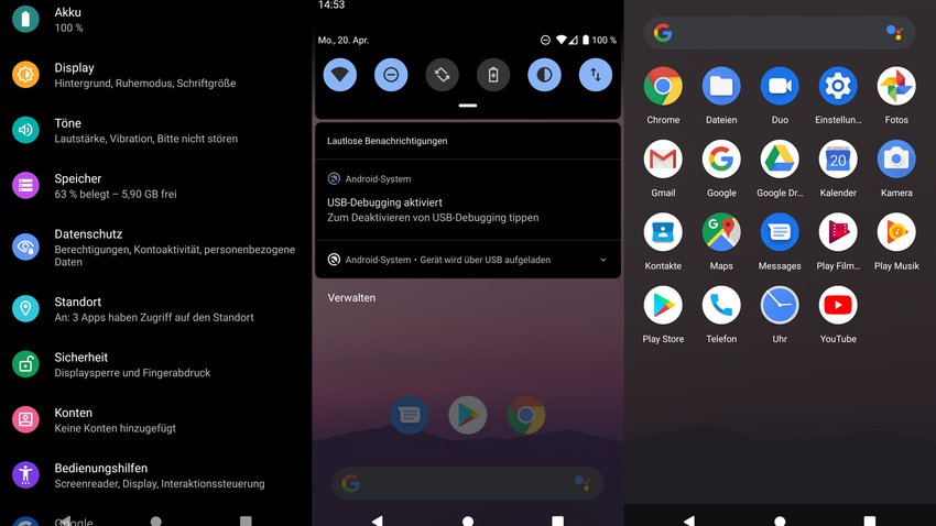 So sieht Android mit „Dark Mode“ aus. Bild: GIGA