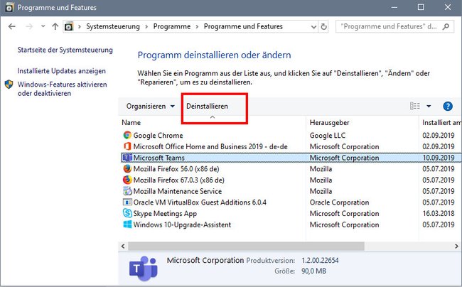 Falls hier „Microsoft Teams“ auftaucht, deinstalliert das Programm. Bildquelle: GIGA