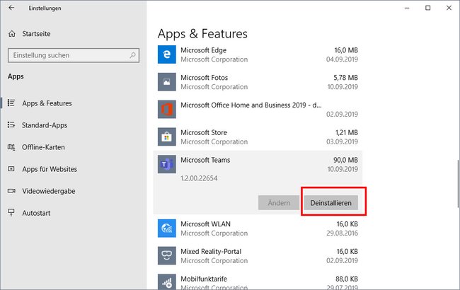 Klickt hier auf den Button „Deinstallieren“. Bildquelle: GIGA