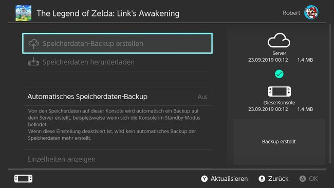 Hier könnt ihr eure Savegames manuell hochladen und auf anderen Switch-Konsolen herunterladen. Bild: GIGA