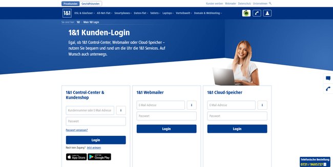 Screenshot des 1&1 Kunden Logins