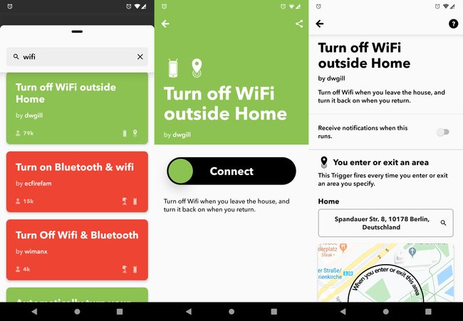 Mit dieser IFTTT-Automatisierung deaktiviert sich das WLAN, wenn wir aus dem Haus gehen. Bild: GIGA