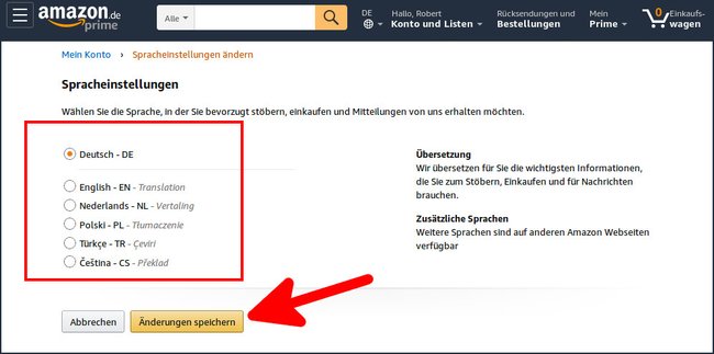 Hier wählt ihr die Sprache aus und bestätigt. (Bildquelle: GIGA)