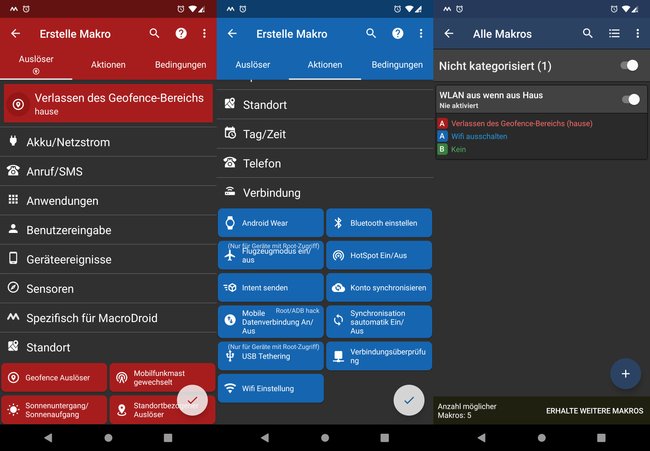 MacroDroid erstellt Automatisierungen nach dem Baukasten-Prinzip. Bild: GIGA