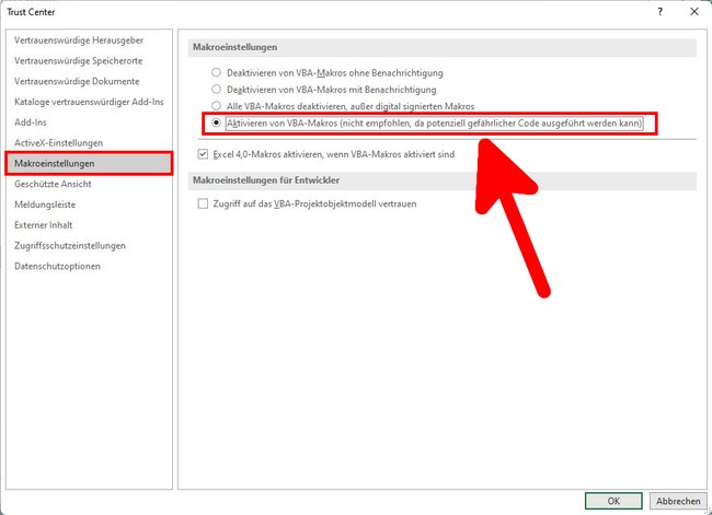 Vierter Schritt, um Excel-Makros zu aktivieren. Bild: GIGA