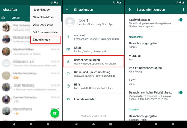 So öffnet ihr die Benachrichtigungseinstellungen in WhatsApp. Bild: GIGA