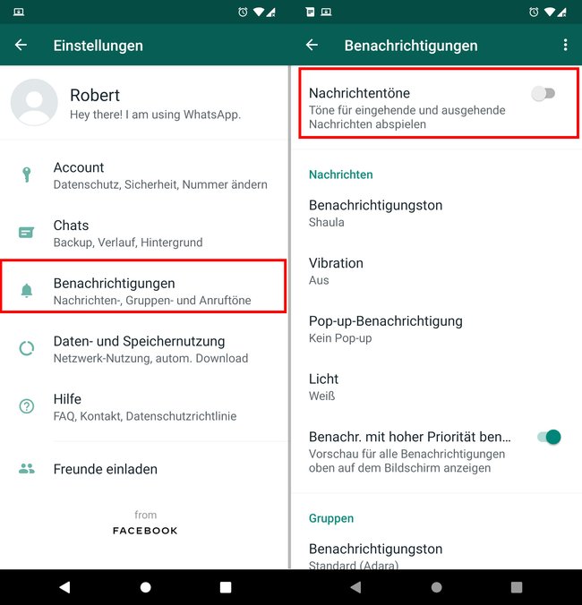 Hier deaktiviert ihr die Nachrichtentöne in WhatsApp komplett. Bild: GIGA