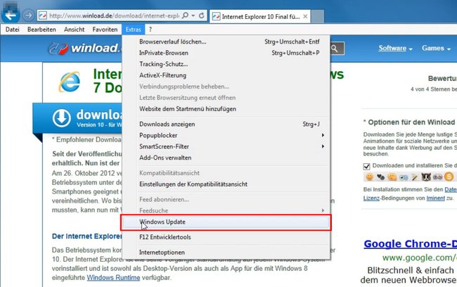 In älteren Internet-Explorer-Versionen könnt ihr so die Aktualisierung starten. Bild: GIGA