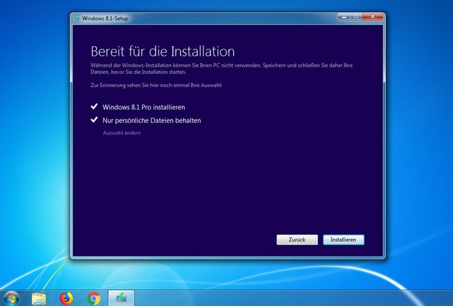 Windows 7 wird jetzt auf Windows 8 aktualisiert. Bild: GIGA