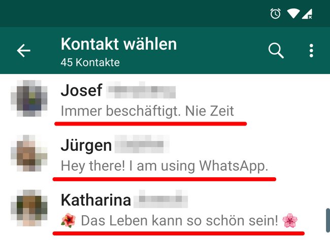 Status-Texte sieht man in Kontaktliste unterhalb der Kontaktnamen. Bild: GIGA