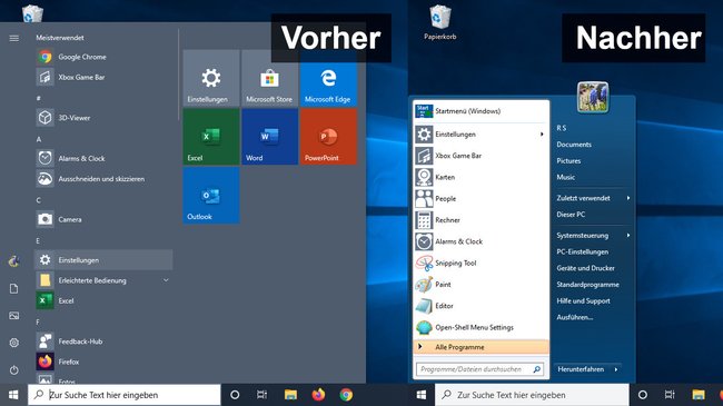 Das Windows-7-Startmenü sieht auch in Windows 10 sehr gut aus. Bild: GIGA