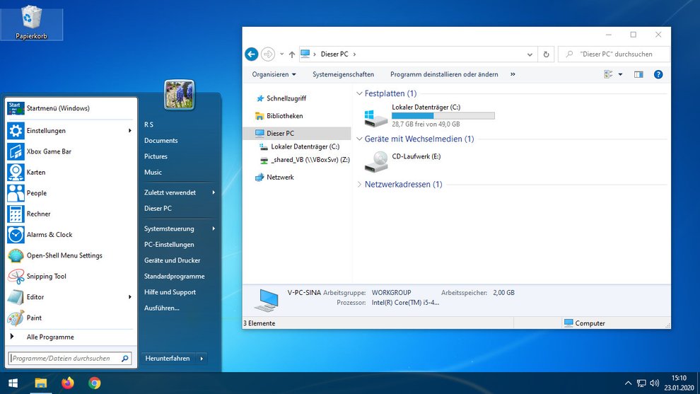 Windows 10 sieht jetzt wie Windows 7 aus. Bild: GIGA