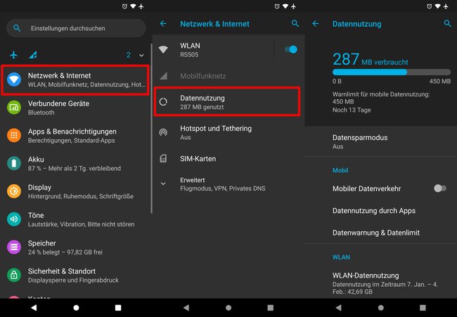 Android zeigt hier an, wie viel Datenvolumen schon verbraucht wurde. Bild: GIGA
