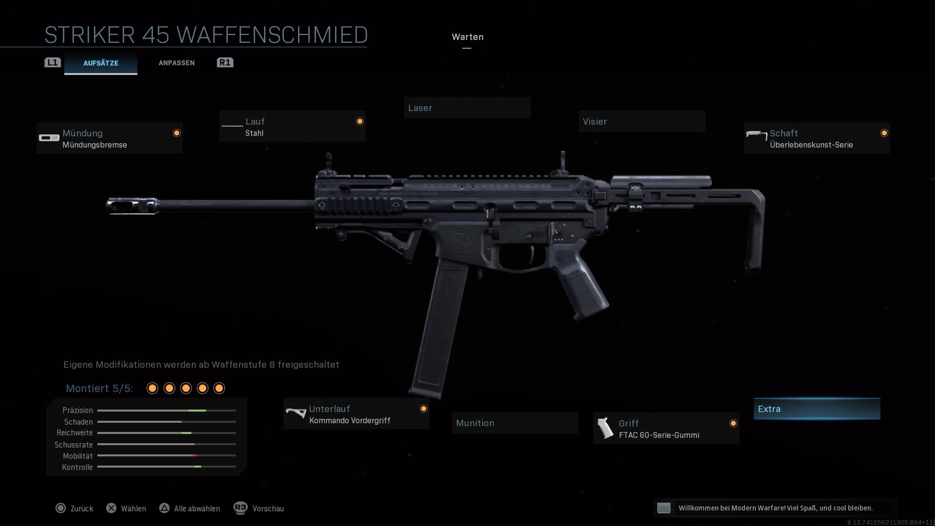 CoD Modern Warfare: Striker 45 - Aufsätze, Werte und Loadout