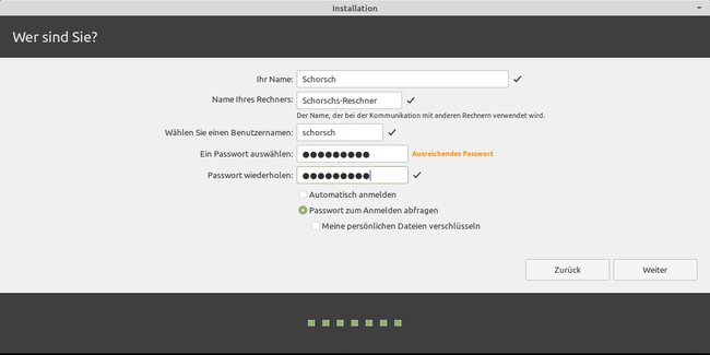 Gebt die Daten für euer Linux-Benutzerkonto ein. Bild: GIGA