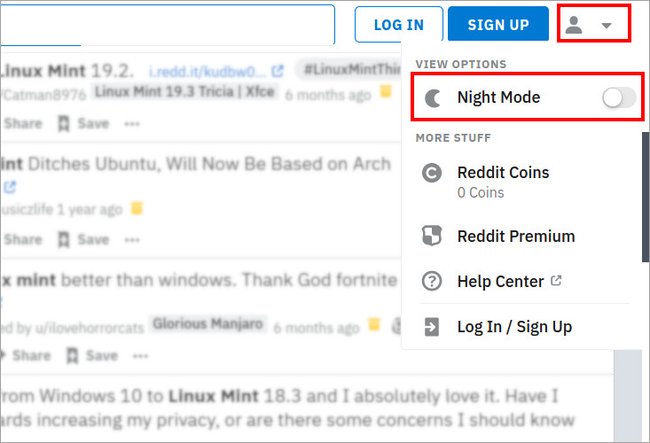 Klickt hier, um den Dark-Mode in Reddit zu aktivieren. Bild: GIGA