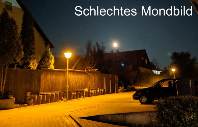 Das Mondbild ist schlecht. Der Mond ist zu klein. Der Fokus und die Belichtung sind nicht auf den Mond eingestellt. Bild: Robert Schanze (GIGA)