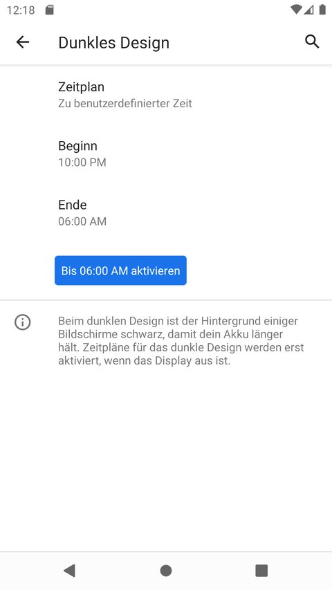 In Android 11 kann man einen Zeitplan für den „Dark Mode“ festlegen. Bild: GIGA
