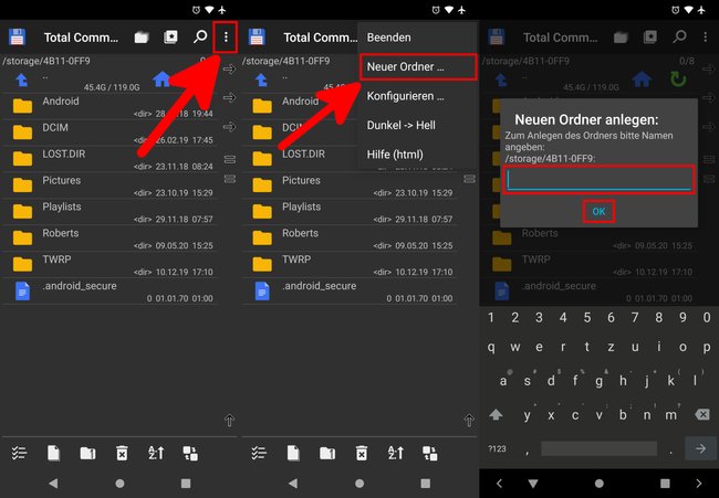 So erstellt ihr einen neuen Ordner mit der Datei-Manager-App Total Commander. Bild: GIGA