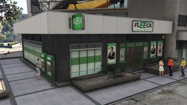 Die Fleeca Bank in GTA 5: Klein und ein bisschen schäbig – aber im Banktresor verbirgt sich trotzdem eine ordentliche Beute, die einheimsen könnt.