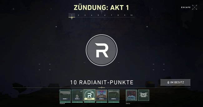 Käufer des Battle Passes erhalten immerhin 130 Radianit-Punkte, wenn sie Stufe 50 erreichen.