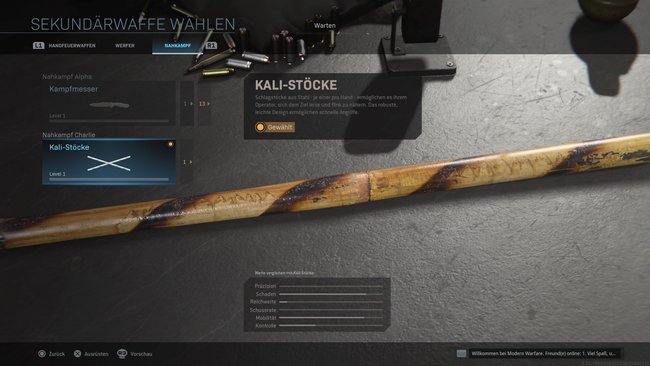 Die Kali-Stöcke in CoD Modern Warfare.