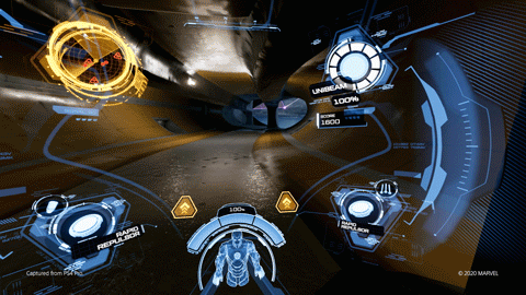 Der Iron-Man-Anzug eignet sich wunderbar für VR: Ihr seht exakt jene Anzeigen, die auch Tony Stark sehen würde, während ihr durch die Map fliegt und kämpft.