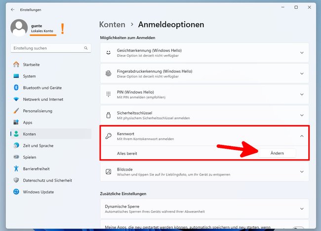 Hier ändert ihr das Passwort eures lokalen Windows-11-Kontos. (Bildquelle: GIGA)