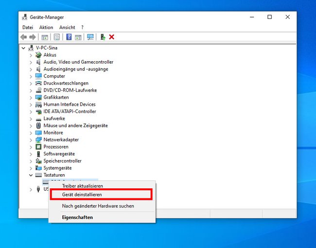 Hier deinstalliert ihr den derzeitigen Tastatur-Treiber. (Bildquelle: GIGA)