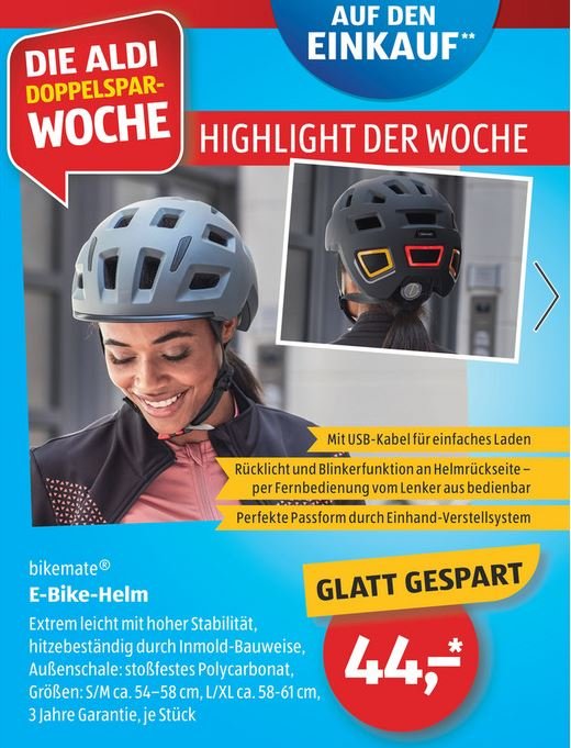 Ab heute bei Aldi Fahrradhelm mit Blinkerfunktion lohnt sich der Kauf?