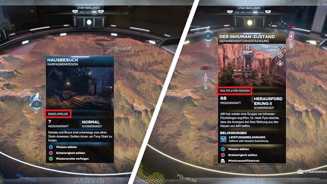 Missionen für Einzelspieler und Multiplayer werden am Einsatztisch gekennzeichnet.