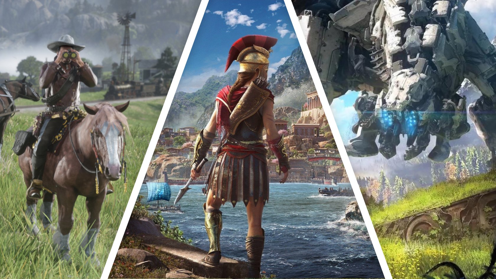 Screenshot aus Red Dead Redemption, Assassin’s Creed: Odyssey und Horizon Forbidden West
