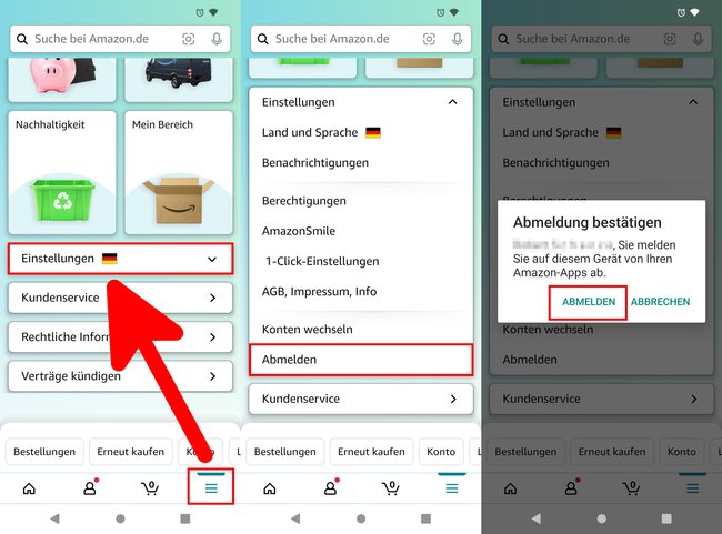 So meldet ihr euch in der Amazon-App ab. (Bildquelle: GIGA)