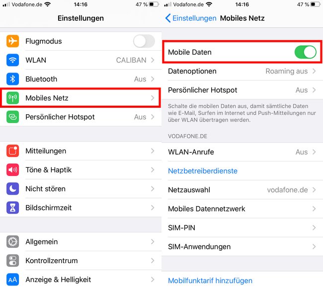 Mobile Daten aktivieren oder ausschalten (Android, iOS)