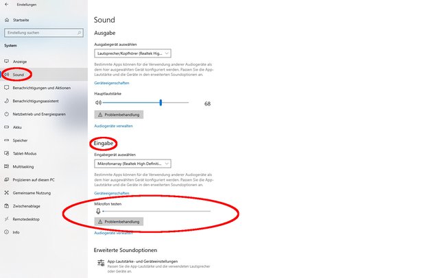 In System-Einstellungen seht ihr, welches Mikrofon ihr besitzt, und ob es funktioniert.