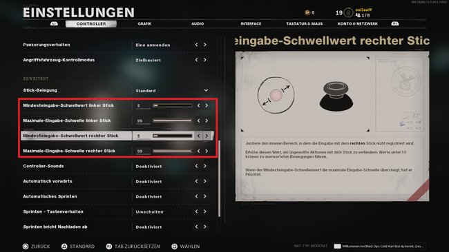 Hier findet ihr die Deadzone-Einstellung in Black Ops Cold War.