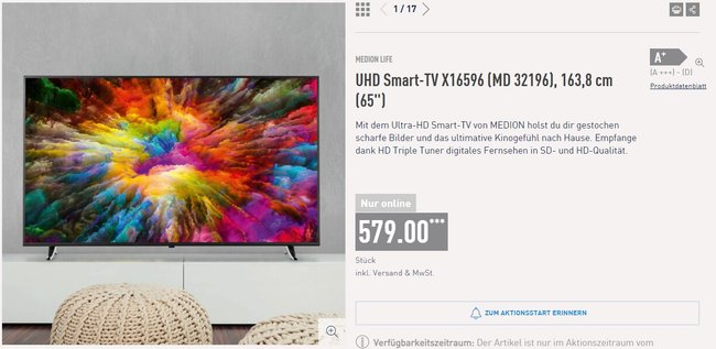 Jetzt bei Aldi Gigantischer 65ZollFernseher mit 4KAuflösung wieder